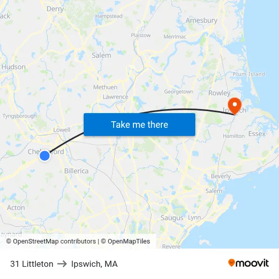 31 Littleton to Ipswich, MA map