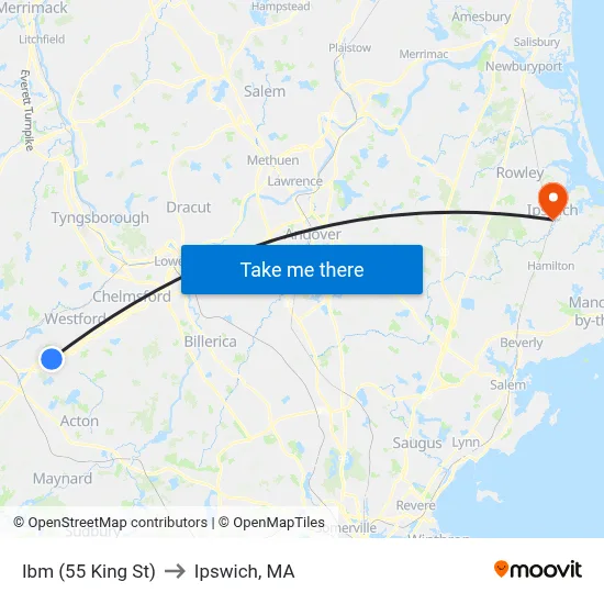 Ibm (55 King St) to Ipswich, MA map