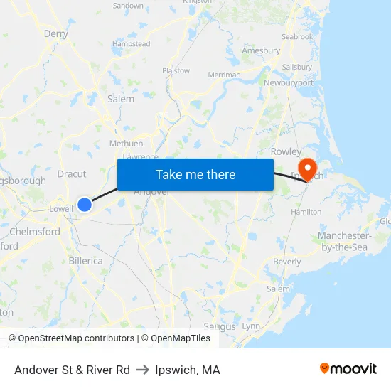 Andover St & River Rd to Ipswich, MA map
