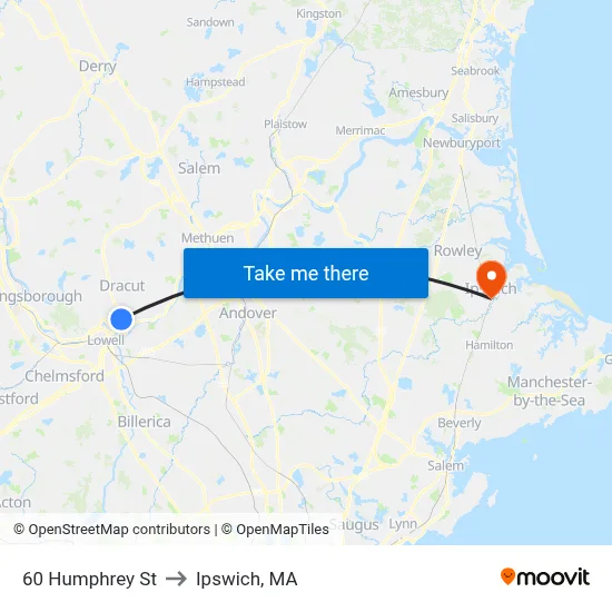 60 Humphrey St to Ipswich, MA map