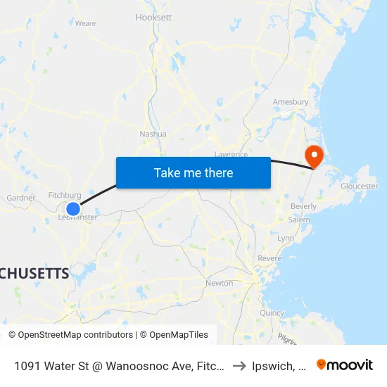 1091 Water St @ Wanoosnoc Ave, Fitchburg to Ipswich, MA map