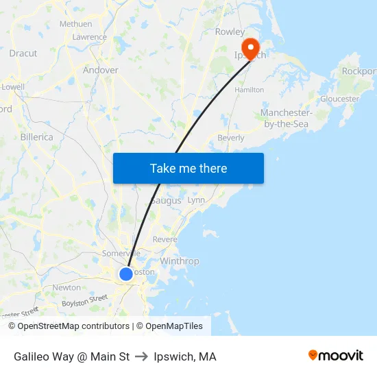 Galileo Way @ Main St to Ipswich, MA map