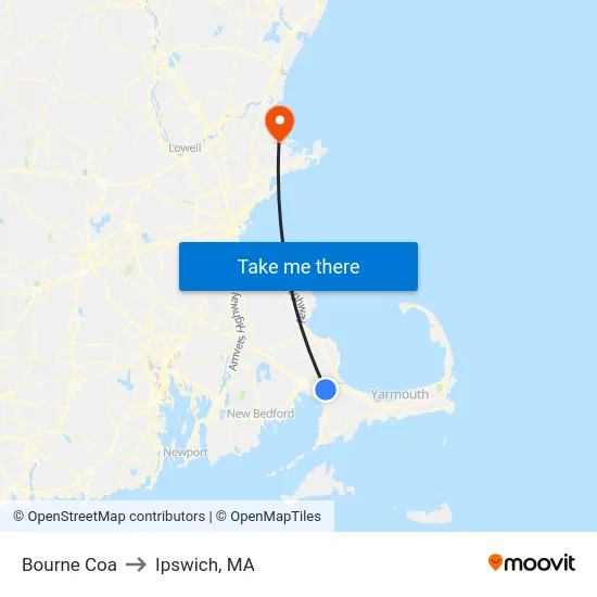 Bourne Coa to Ipswich, MA map