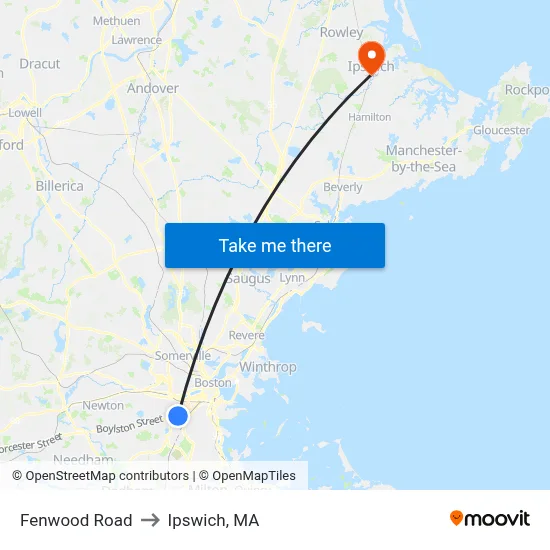 Fenwood Road to Ipswich, MA map