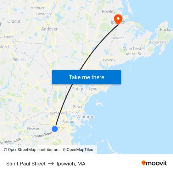 Saint Paul Street to Ipswich, MA map