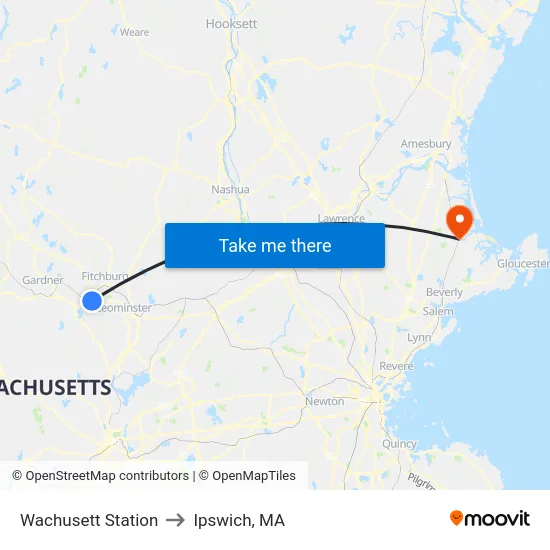 Wachusett Station to Ipswich, MA map
