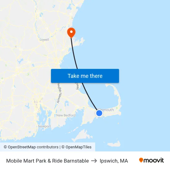 Mobile Mart Park & Ride Barnstable to Ipswich, MA map