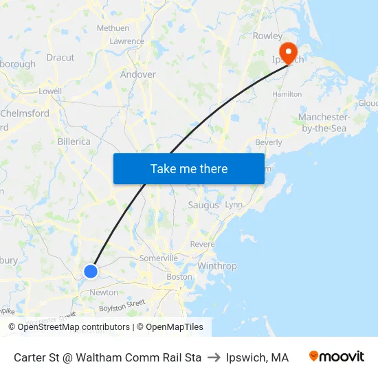 Carter St @ Waltham Comm Rail Sta to Ipswich, MA map