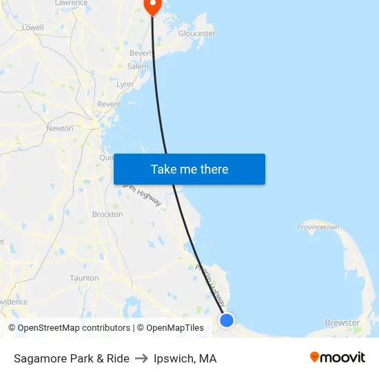 Sagamore Park & Ride to Ipswich, MA map