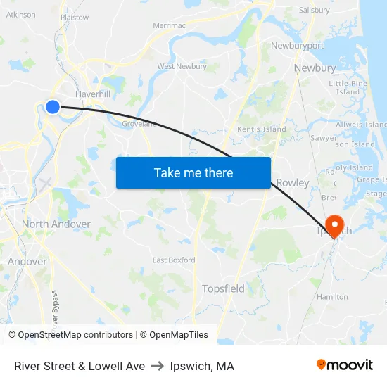 River Street & Lowell Ave to Ipswich, MA map