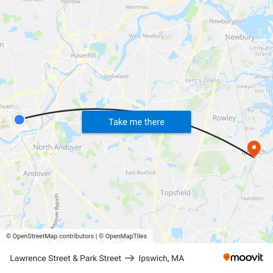 Lawrence Street & Park Street to Ipswich, MA map