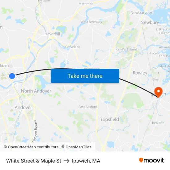 White Street & Maple St to Ipswich, MA map