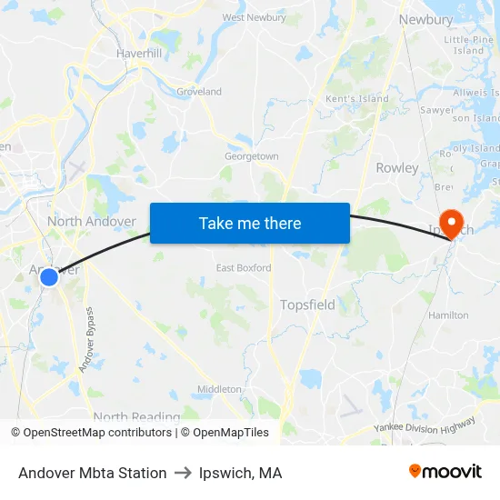 Andover Mbta Station to Ipswich, MA map