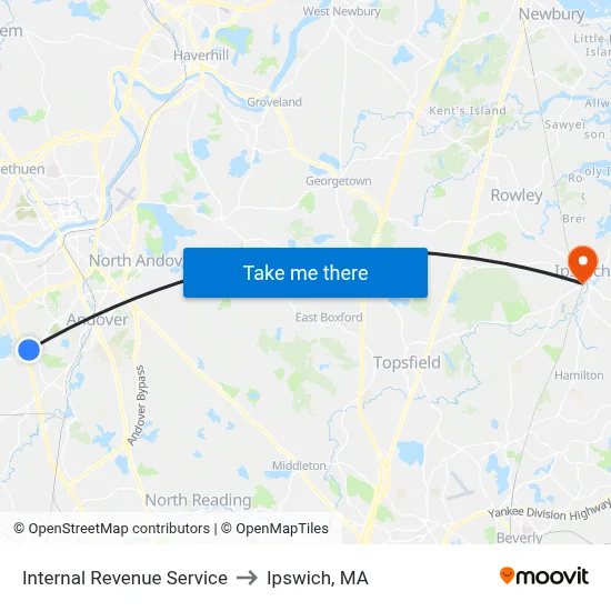 Internal Revenue Service to Ipswich, MA map