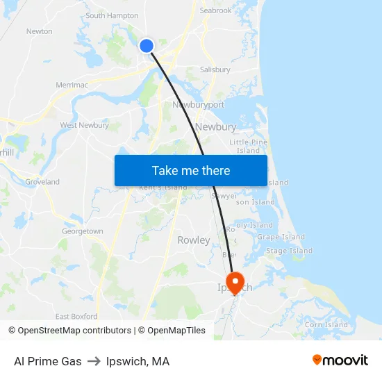 Al Prime Gas to Ipswich, MA map
