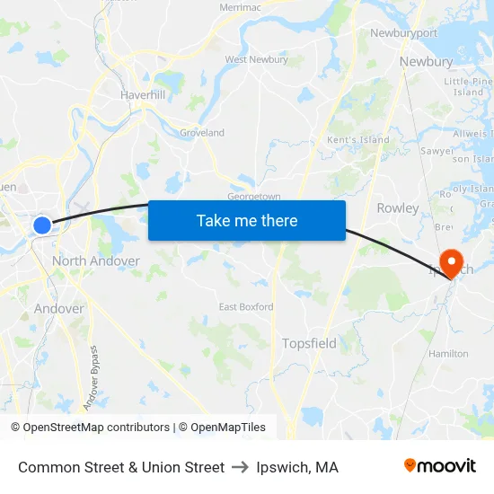 Common Street & Union Street to Ipswich, MA map