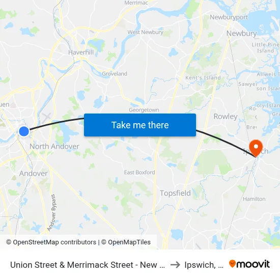 Union Street & Merrimack Street - New Balance to Ipswich, MA map
