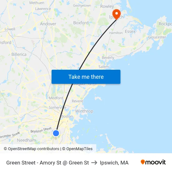 Green Street - Amory St @ Green St to Ipswich, MA map