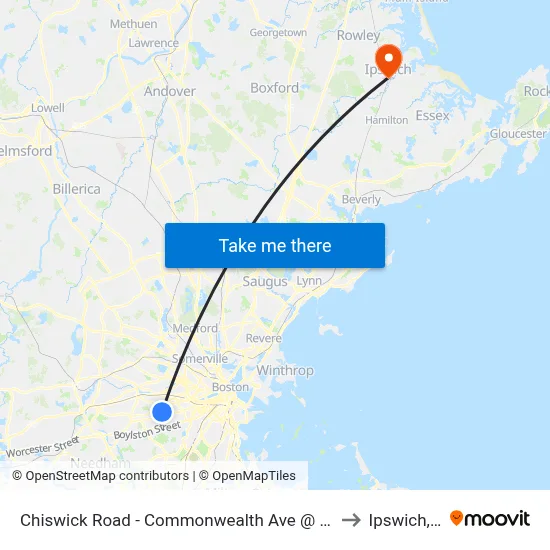 Chiswick Road - Commonwealth Ave @ Chiswick Rd to Ipswich, MA map