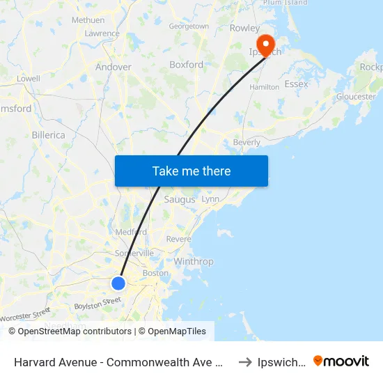 Harvard Avenue - Commonwealth Ave @ Harvard Ave to Ipswich, MA map