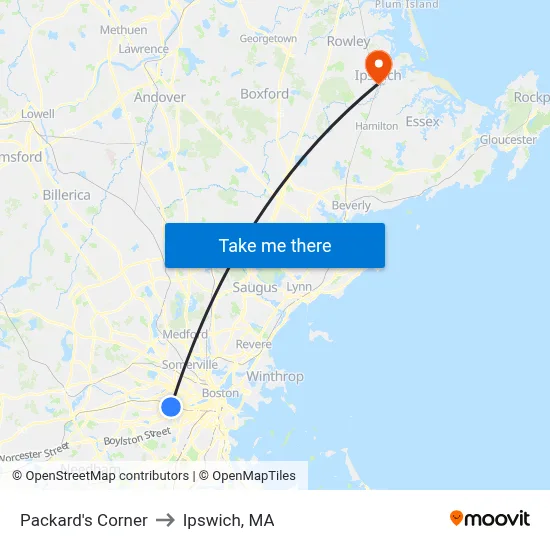Packard's Corner to Ipswich, MA map