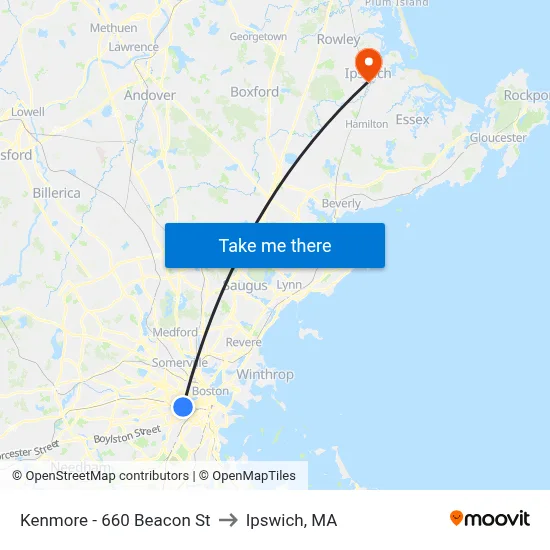Kenmore - 660 Beacon St to Ipswich, MA map