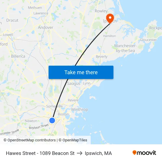 Hawes Street - 1089 Beacon St to Ipswich, MA map