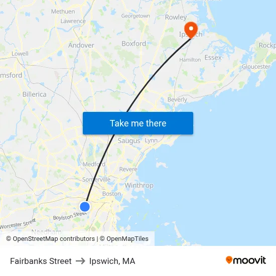 Fairbanks Street to Ipswich, MA map