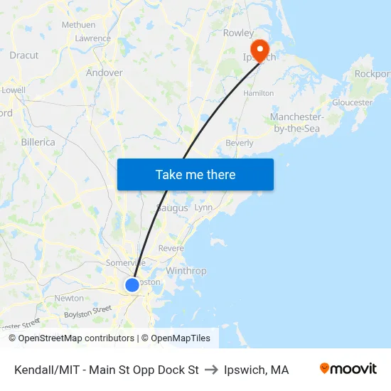 Kendall/MIT - Main St Opp Dock St to Ipswich, MA map