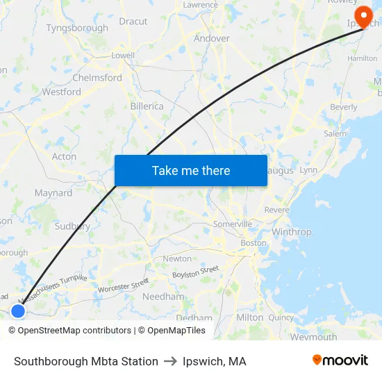 Southborough Mbta Station to Ipswich, MA map
