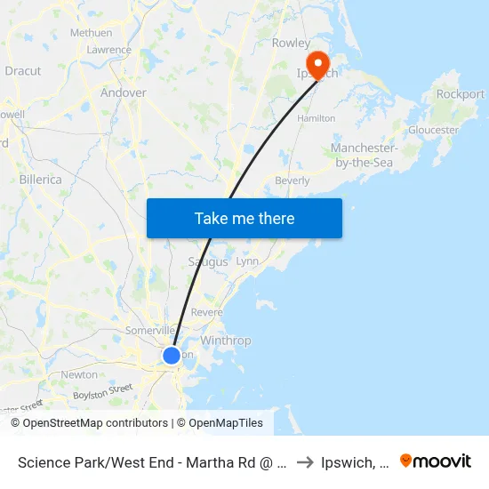 Science Park/West End - Martha Rd @ Amy Ct to Ipswich, MA map