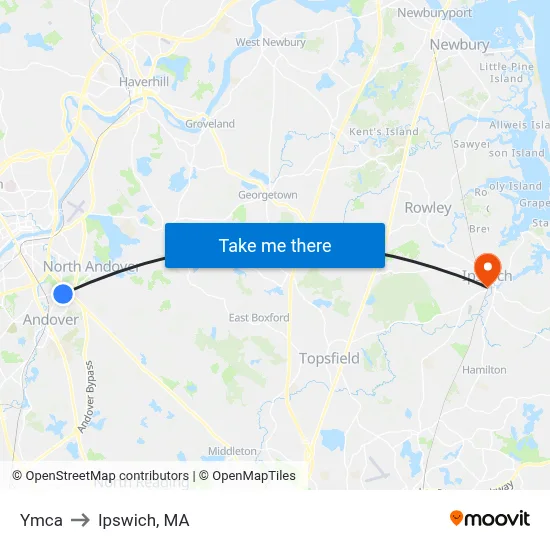 Ymca to Ipswich, MA map