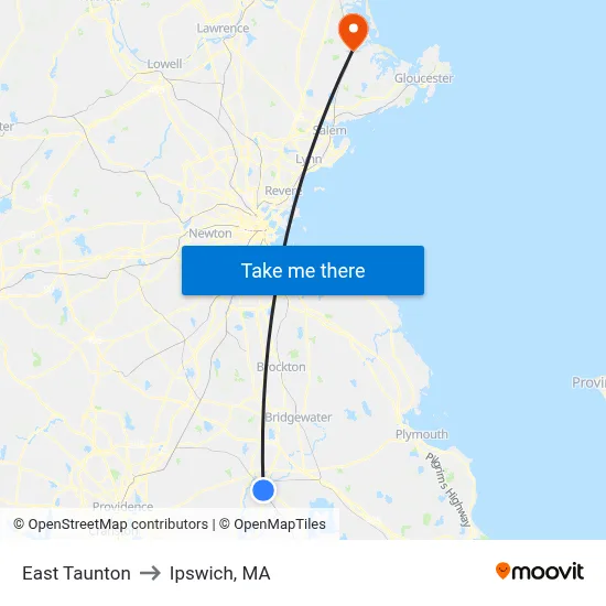 East Taunton to Ipswich, MA map