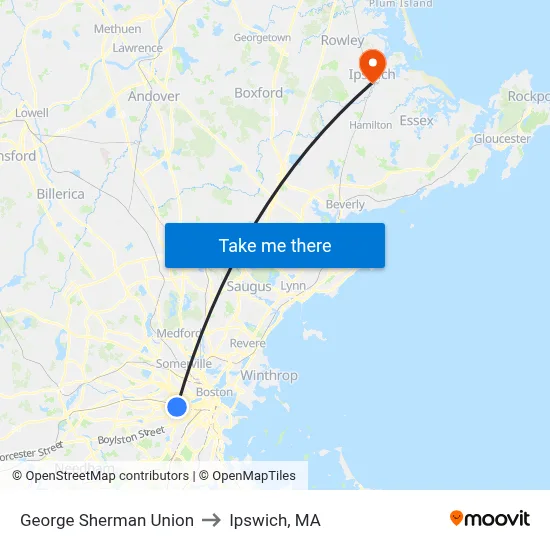 George Sherman Union to Ipswich, MA map