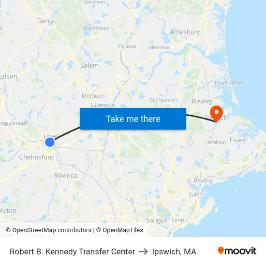 Robert B. Kennedy Transfer Center to Ipswich, MA map