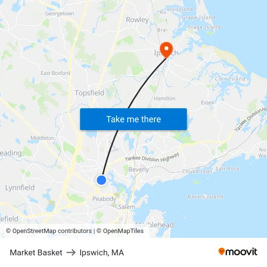 Market Basket to Ipswich, MA map