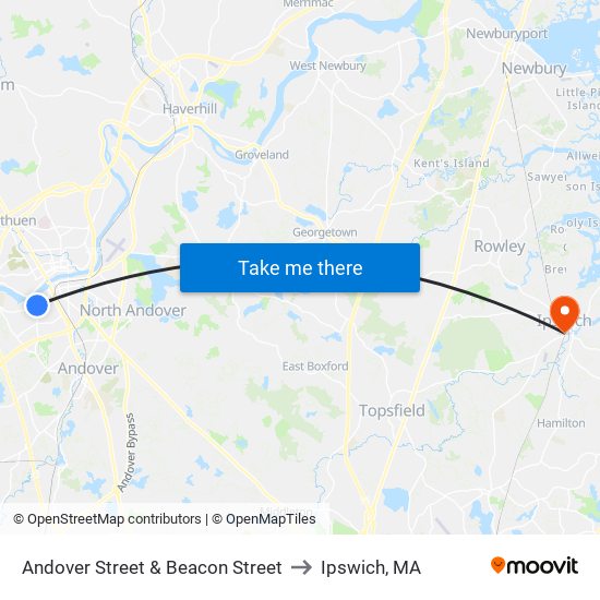 Andover Street & Beacon Street to Ipswich, MA map