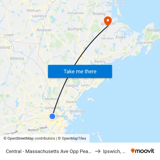 Central - Massachusetts Ave Opp Pearl St to Ipswich, MA map