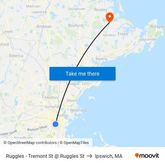 Ruggles - Tremont St @ Ruggles St to Ipswich, MA map