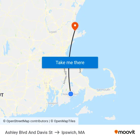 Ashley Blvd And Davis St to Ipswich, MA map