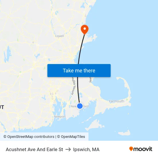 Acushnet Ave And Earle St to Ipswich, MA map