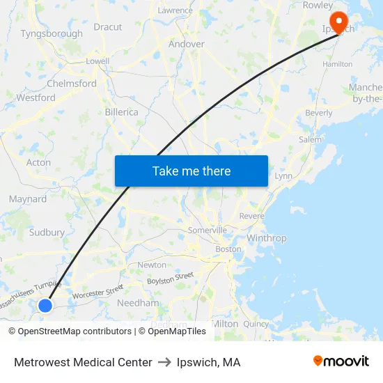 Metrowest Medical Center to Ipswich, MA map