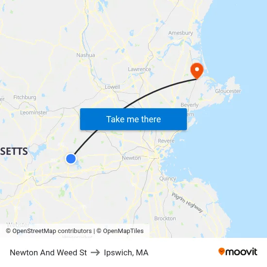 Newton And Weed St to Ipswich, MA map