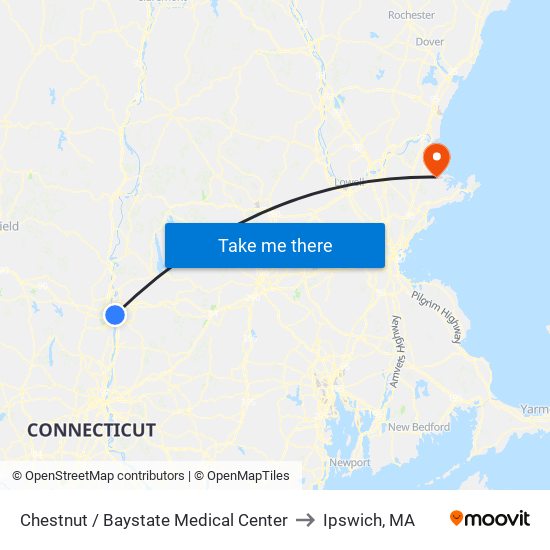 Chestnut / Baystate Medical Center to Ipswich, MA map