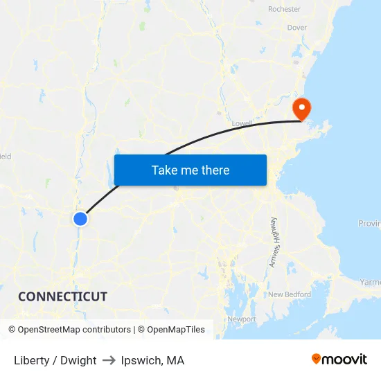 Liberty / Dwight to Ipswich, MA map