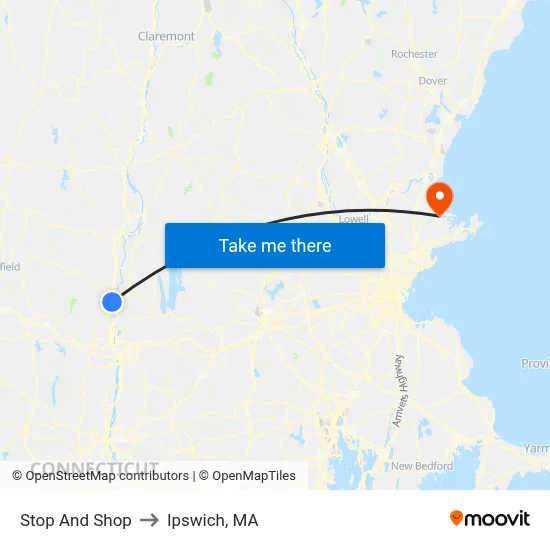 Stop And Shop to Ipswich, MA map