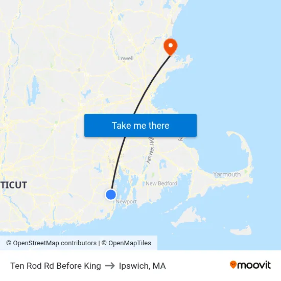 Ten Rod Rd Before King to Ipswich, MA map