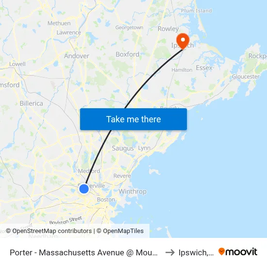 Porter - Massachusetts Avenue @ Mount Vernon St to Ipswich, MA map