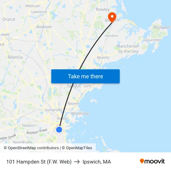 101 Hampden St (F.W. Web) to Ipswich, MA map