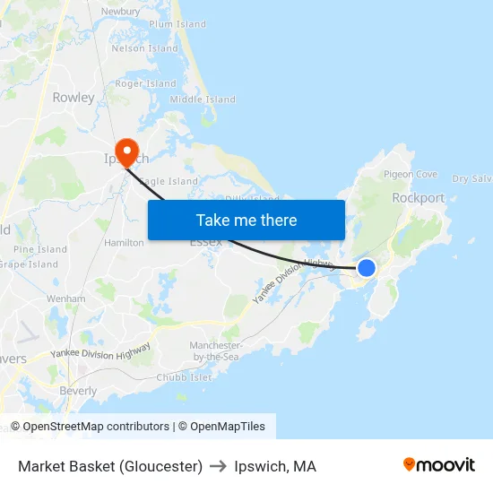 Market Basket (Gloucester) to Ipswich, MA map